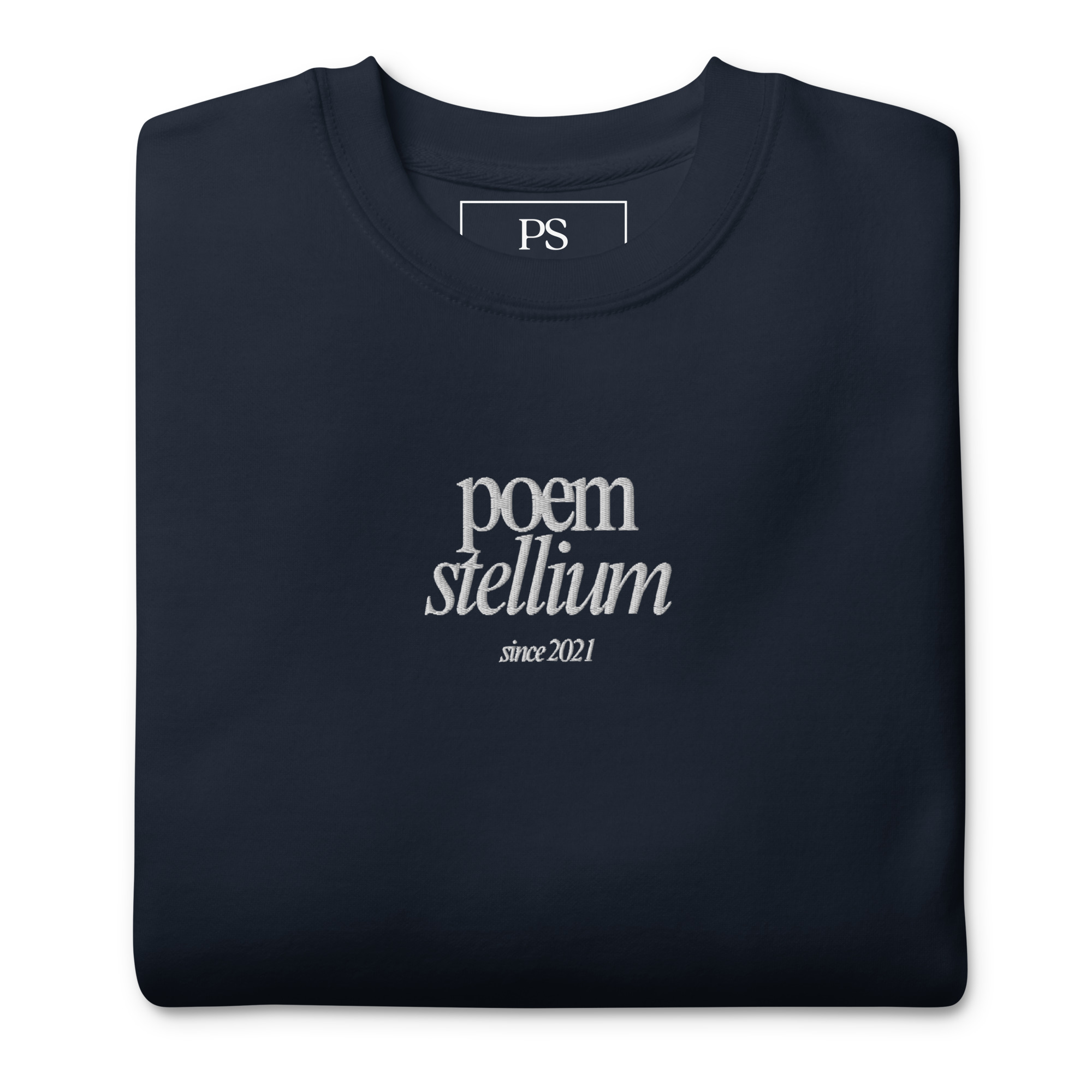 White Embroided Poem Stellium Unisex Premium Sweatshirt - Image 3